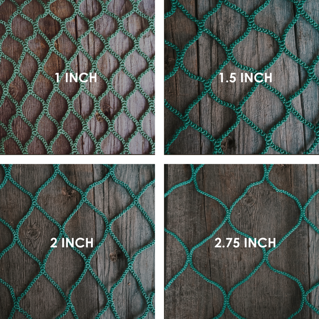 showing different sizes of hay net hole sizes, including 1&quot;, 1.5&quot;, 2&quot;, 2.75&quot;